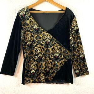 Vintage 90s Womens‎ Paisley Velvet Top Sz L Whimsigoth Regency Ren Fair USA Made
